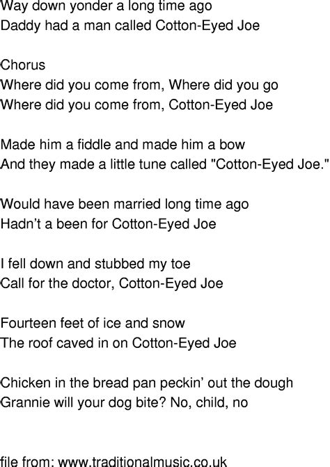 cotton eye joe lyrics meaning